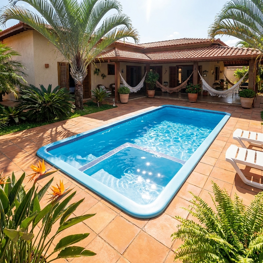 Piscina de Fibra Premium Aguazul instalada no quintal